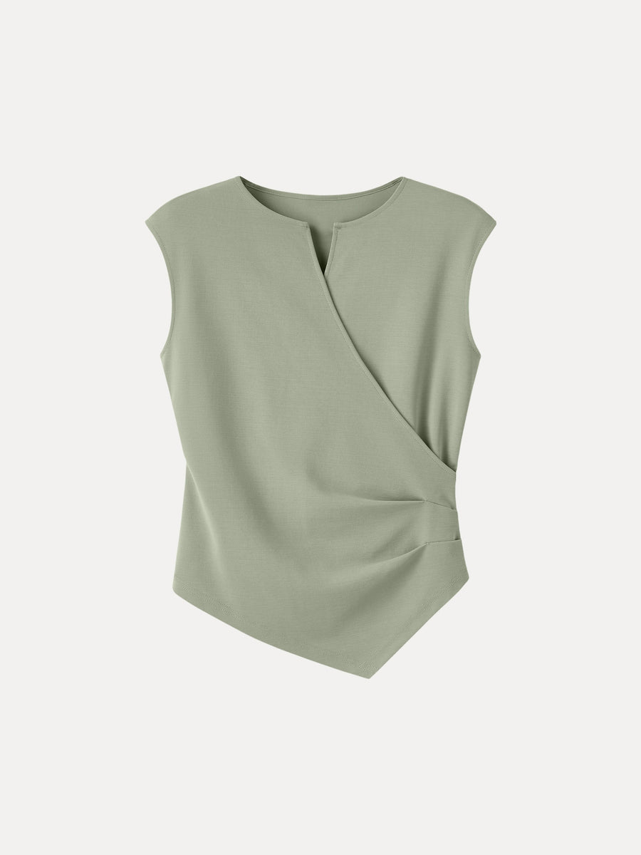 Surplice Wide Shoulder Tucked Angled Tank Top