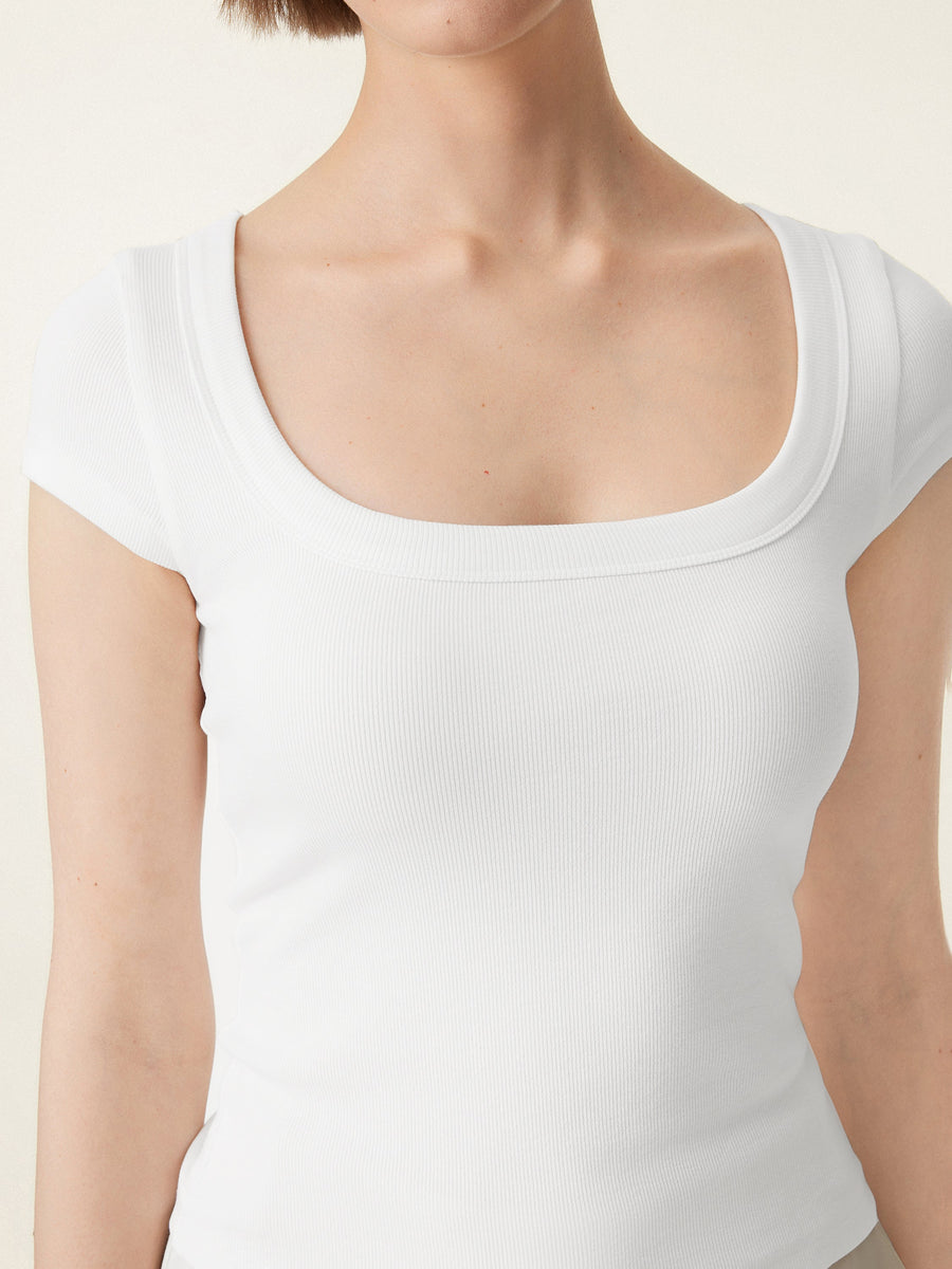 Stretch Cotton Square Neck Cap Sleeve Bra Top