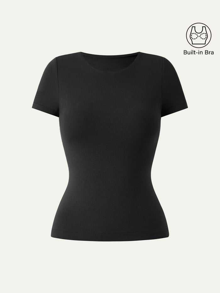 Crewneck Slimming Short Sleeve New Airy Bra Top