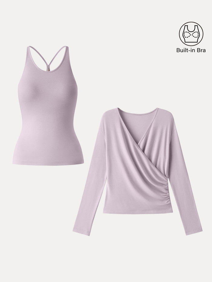 Two-Piece Set Cami with Surplice Ruched Top