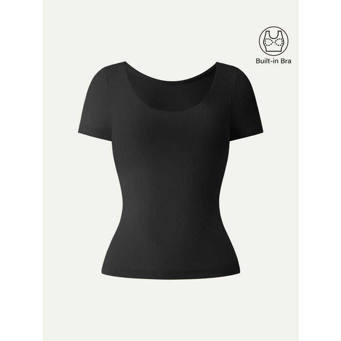 Scoop Neck Short Sleeve Cotton New Airy Bra Top