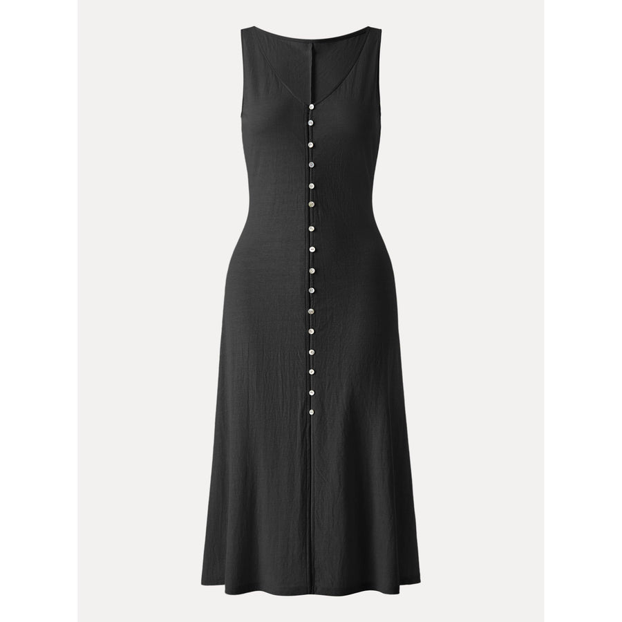 Multi-wear V-neck Button Front Midi Vest Dress
