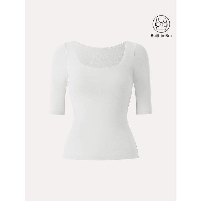 Essential Square Neck Elbow Length Sleeve Bra Top