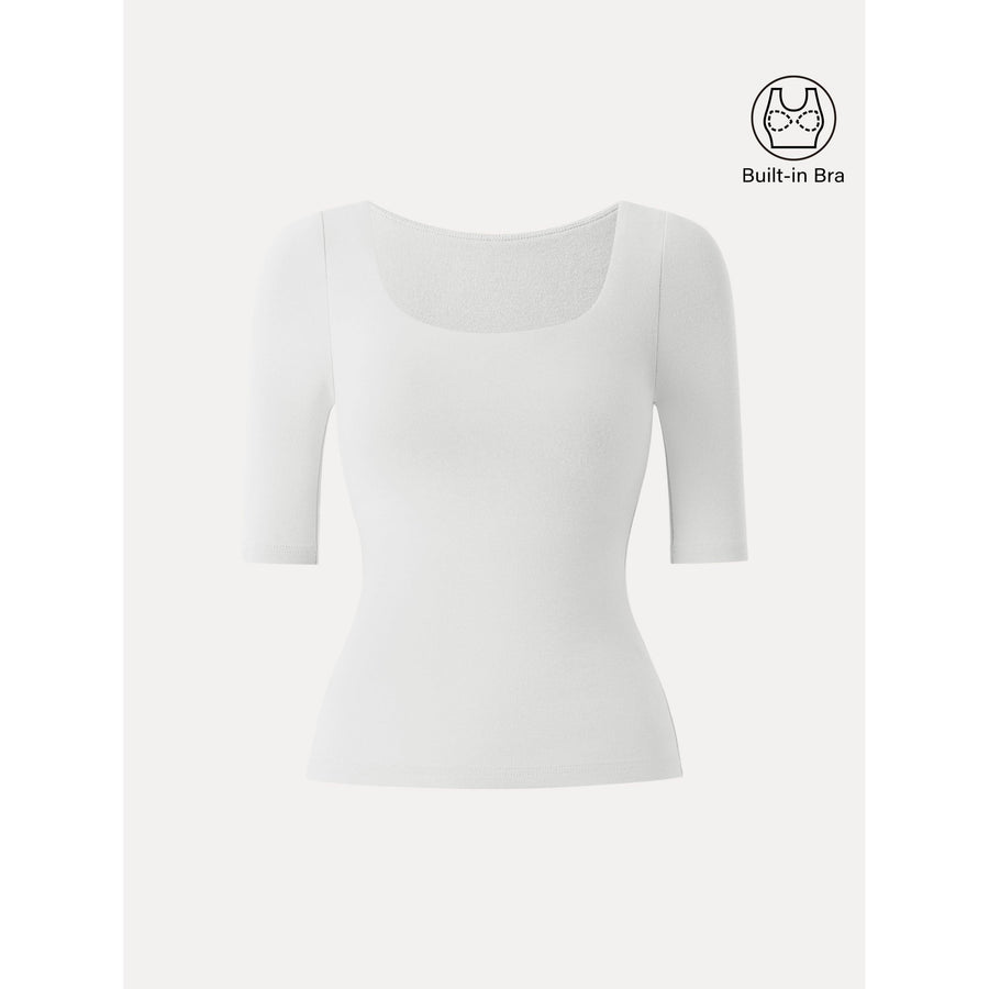 Essential Square Neck Elbow Length Sleeve Bra Top