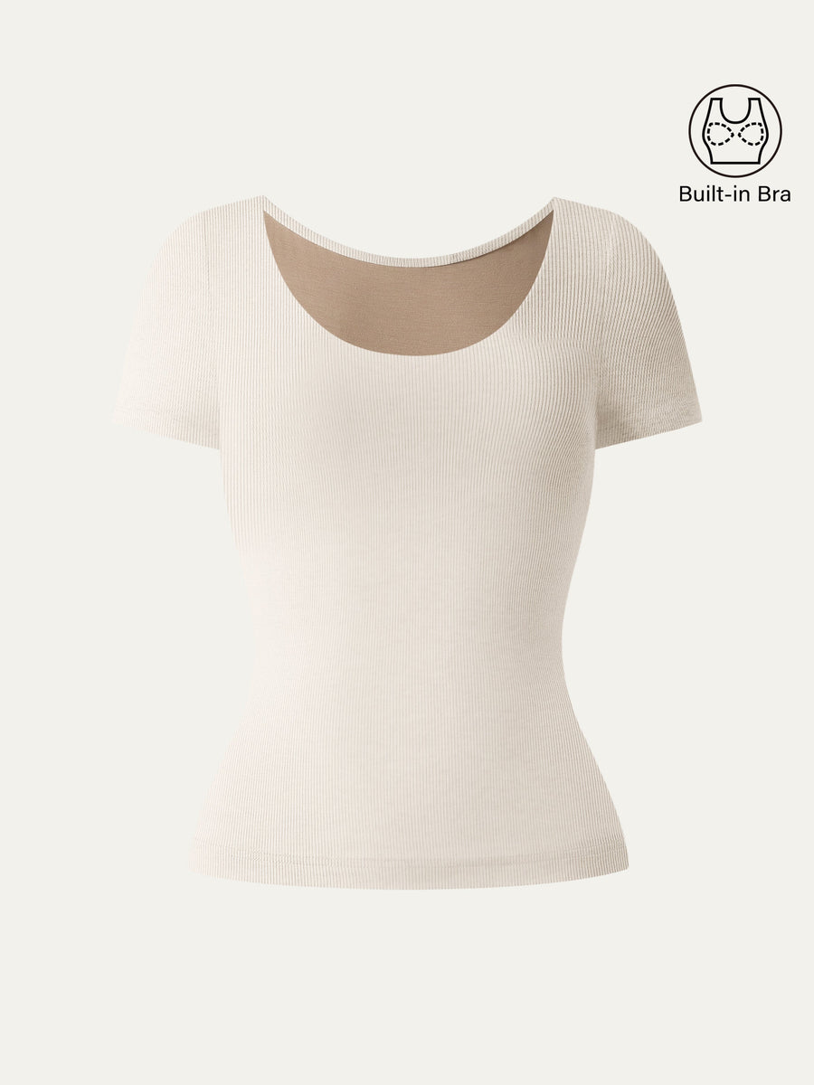 Scoop Neck Short Sleeve Cotton New Airy Bra Top