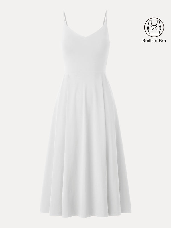 Bamboo Ponte V-neck Fit-and-flare Midi Bra Sundress with Pockets