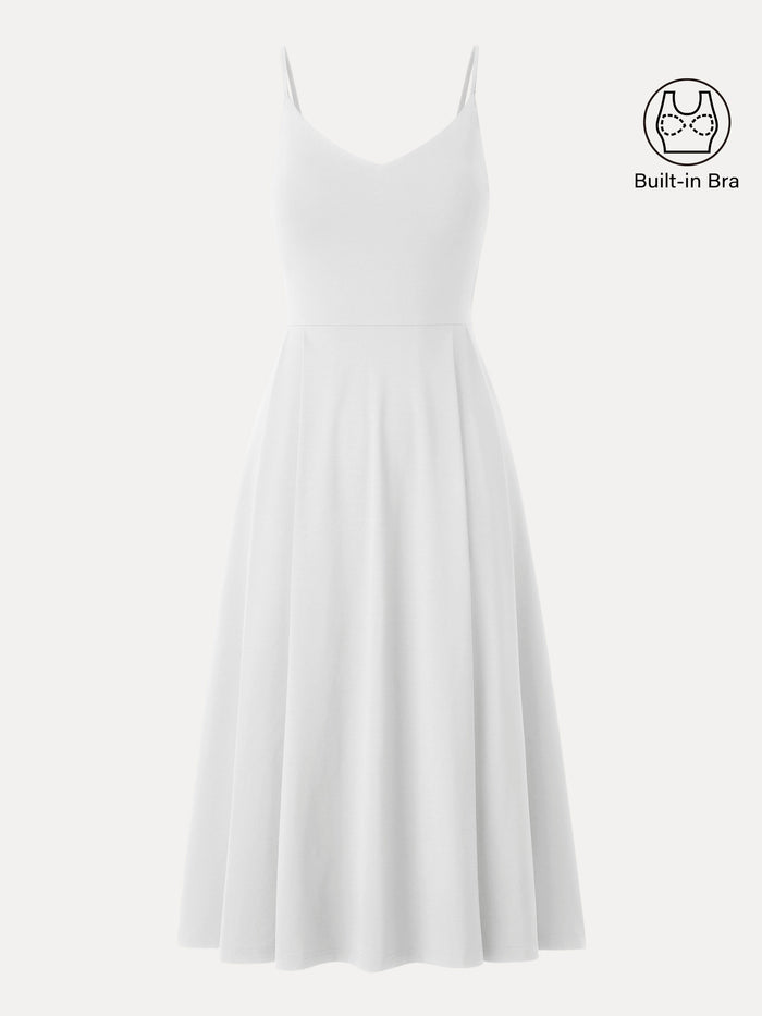Bamboo Ponte V-neck Fit-and-flare Midi Bra Sundress with Pockets