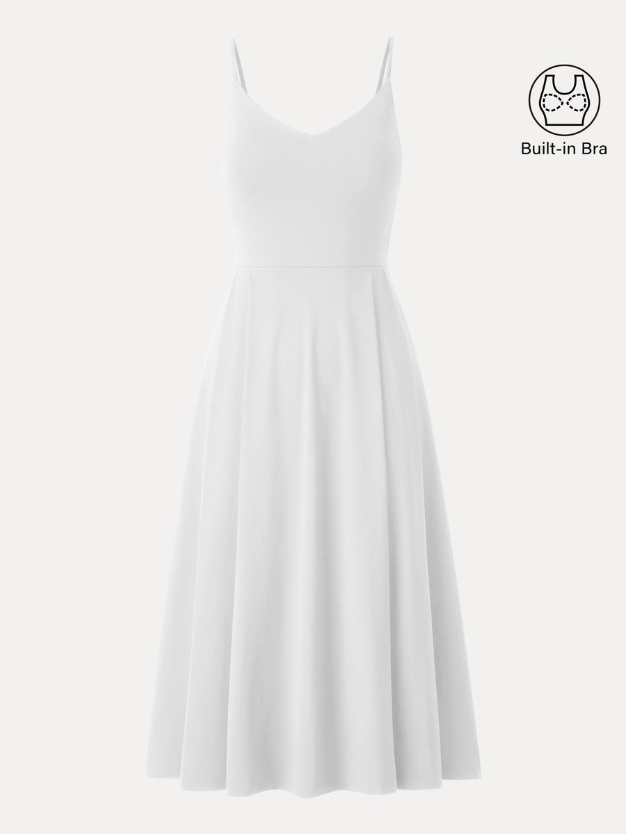 Bamboo Ponte V-neck Fit-and-flare Midi Bra Sundress with Pockets