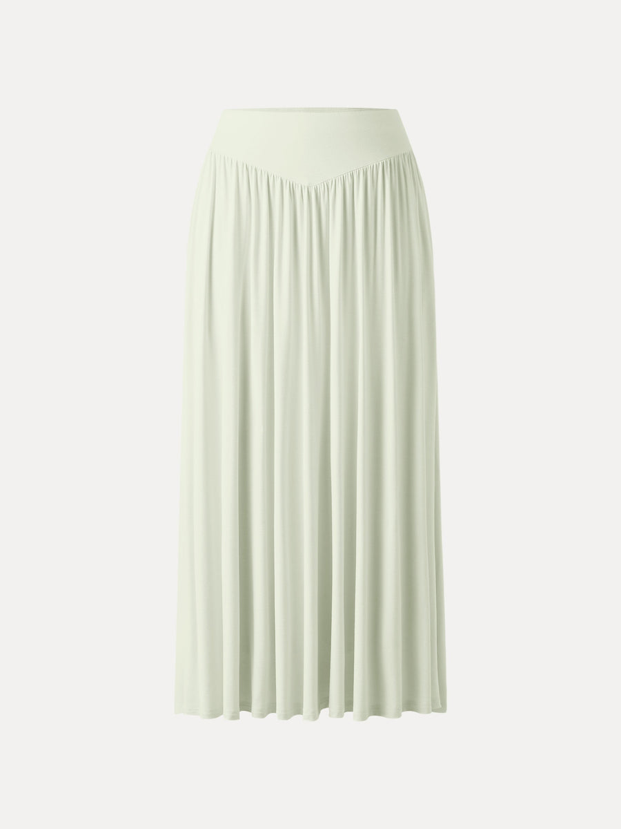 Ultrasoft V-shape Waist Gathred Maxi Circle Skirt with Pockets