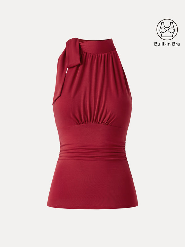 Side Ruched High Tie Neck New Airy Bra Tank