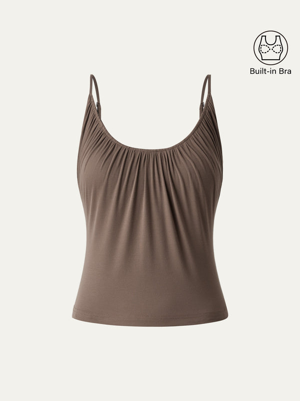 Scoop Neck Gathered Spaghetti Bra Tank