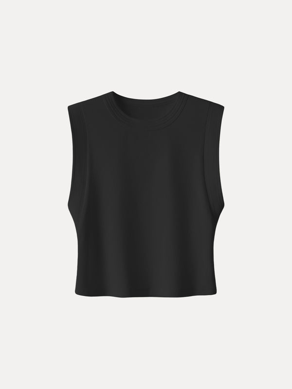 Soft Cotton Lyocell Cropped Wide Shoulder Tank