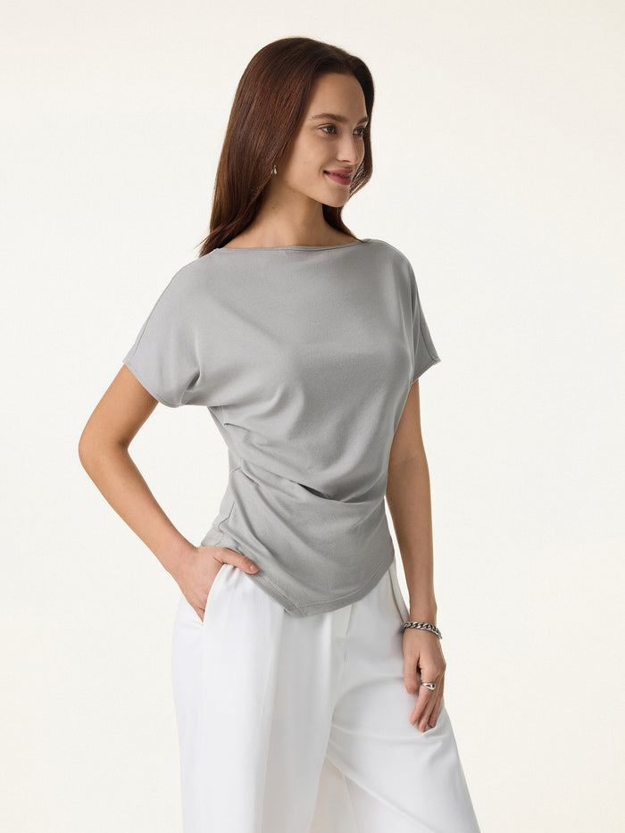 Cotton Lyocell Boatneck Angled Summer Tee