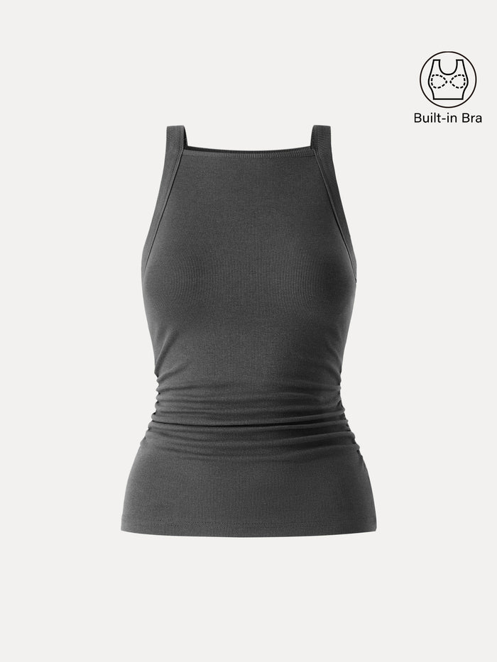 Plantive Chic Square Neck Ruched Rib Bra Tank