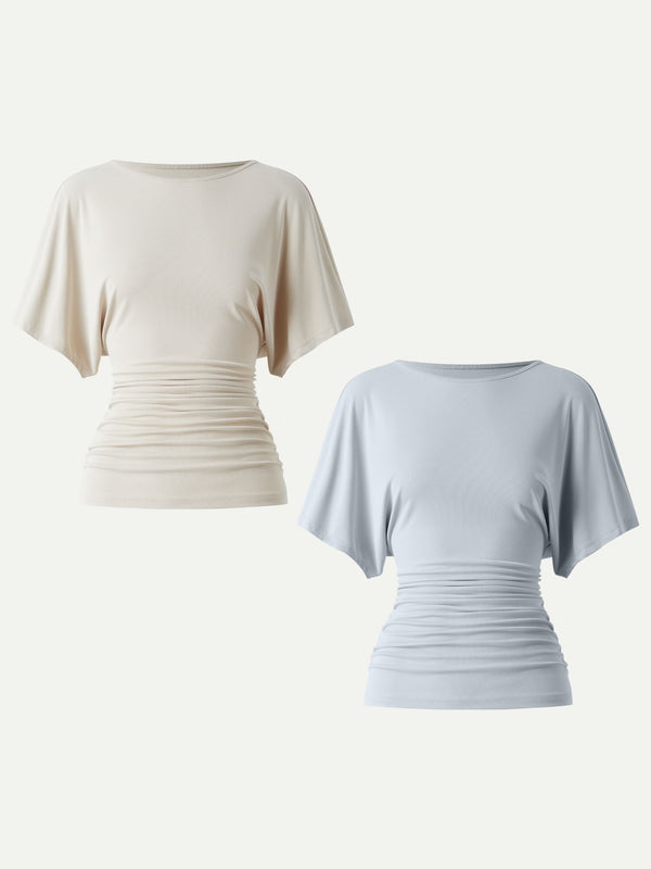 Effortless Boatneck Batwing Sleeve Side Ruched Top
