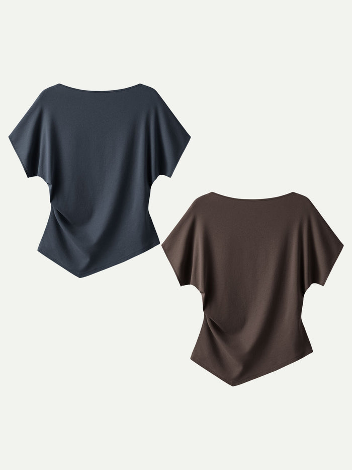 Cotton Lyocell Boatneck Angled Summer Tee