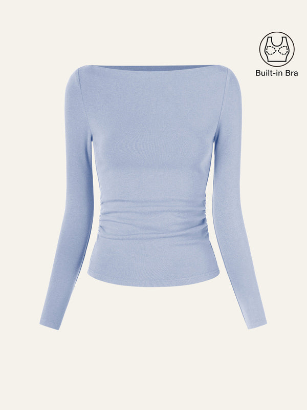 Modern Side Ruched Boatneck Bra Top