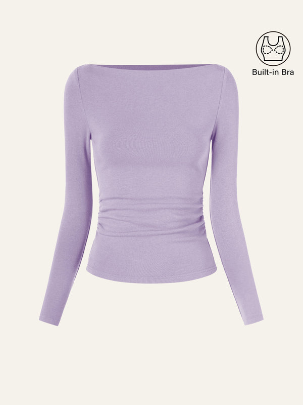 Modern Side Ruched Boatneck Bra Top