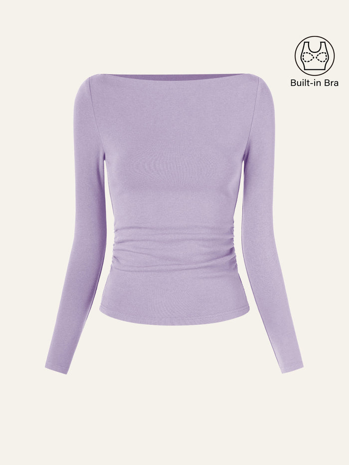 Modern Side Ruched Boatneck Bra Top