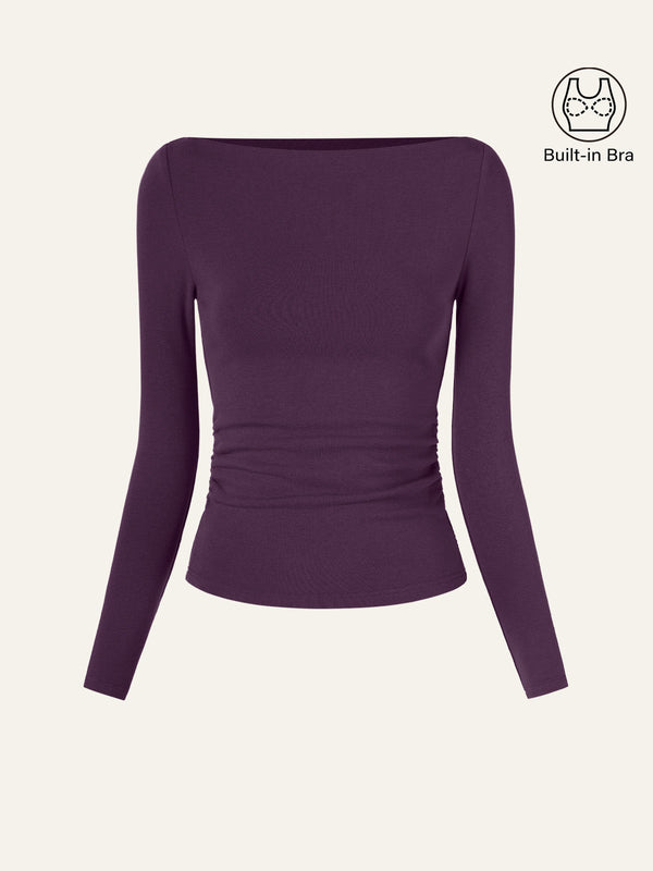 Modern Side Ruched Boatneck Bra Top