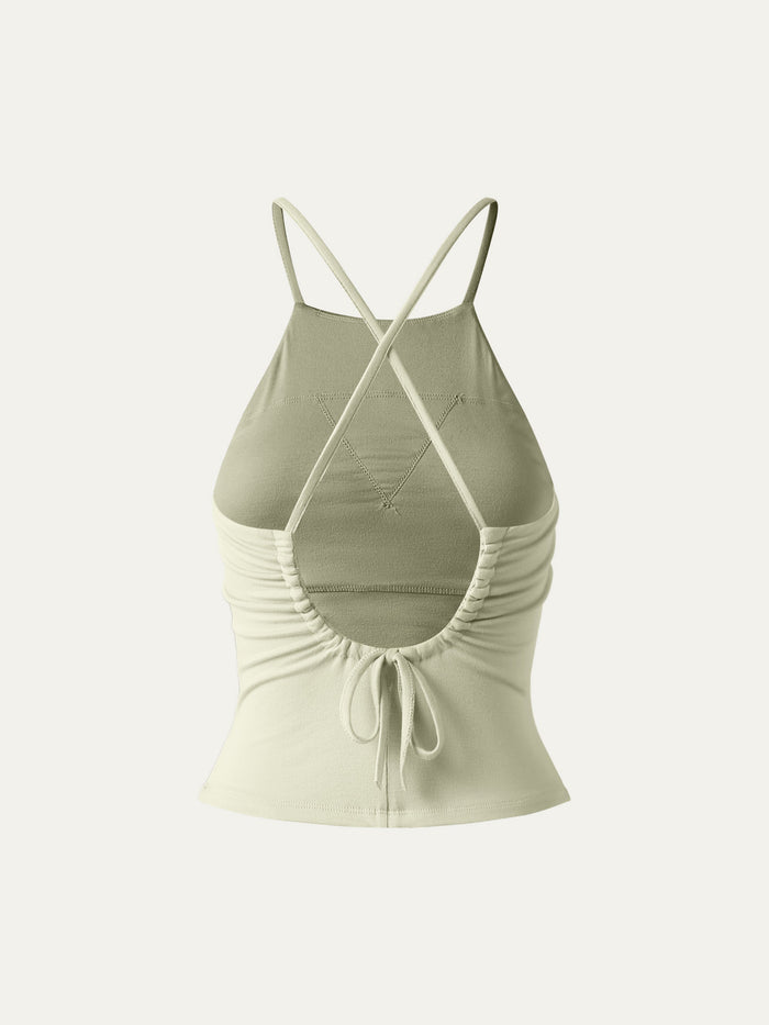 Tie Back Bandless Crop Bra Tank Top