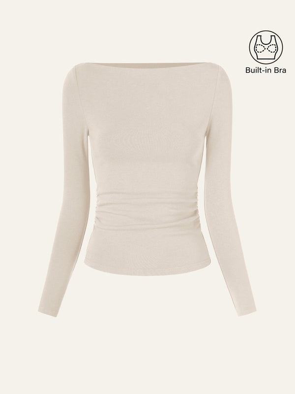 Modern Side Ruched Boatneck Bra Top