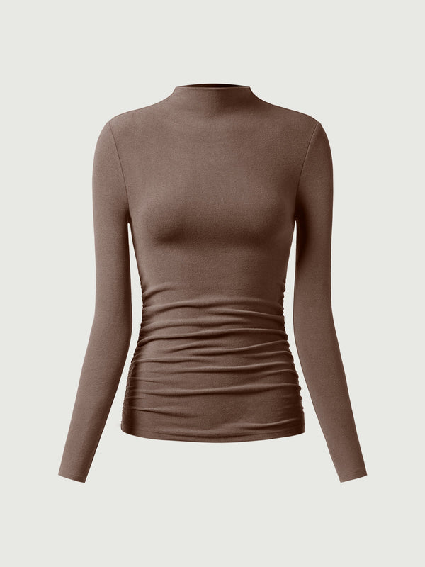 Thermal Ruched Sides Tuckable Mockneck Top