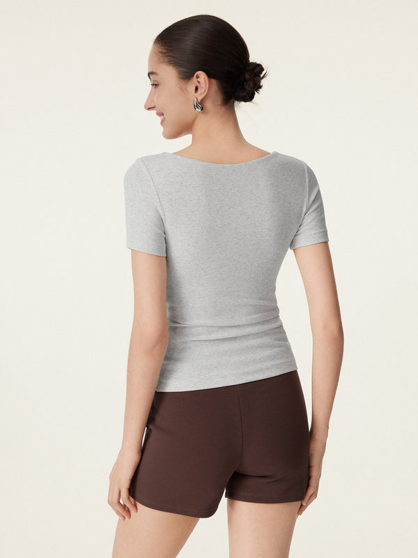 Scoop Neck Short Sleeve Cotton New Airy Bra Top