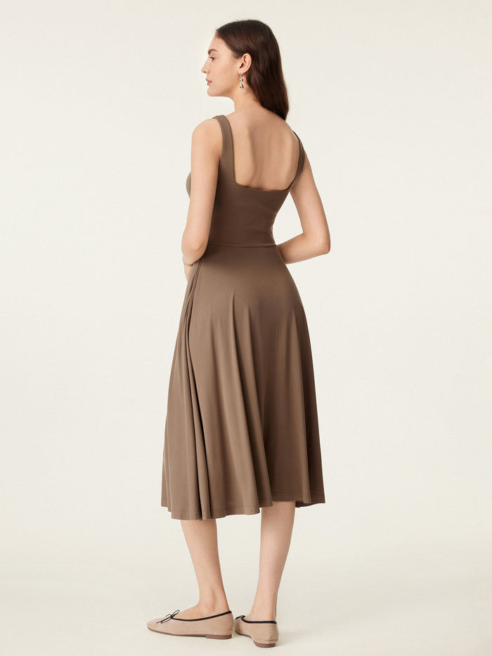 Square Neck Flowy New Airy Bra Midi Dress