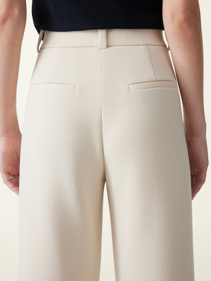 Stretchy Mid Rise Fly-Front Wide Leg Trouser