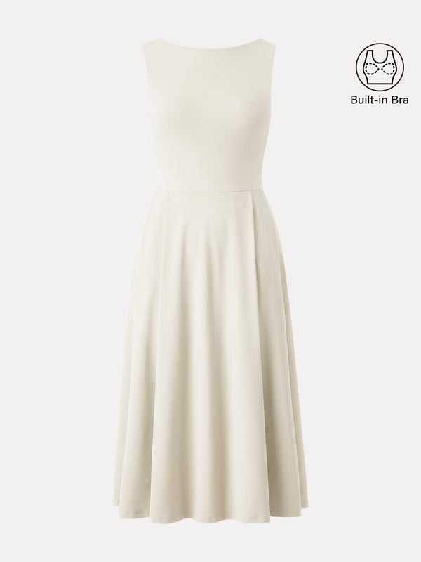 Boatneck Bamboo Ponte Bra Midi Dress with Pockets