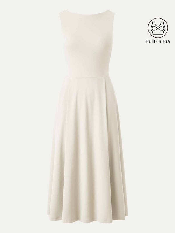 Boatneck Bamboo Ponte Bra Midi Dress with Pockets