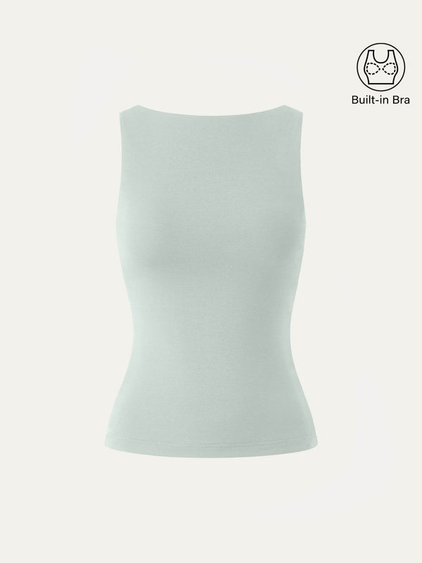 Stretch Cotton Boatneck Bra Tank