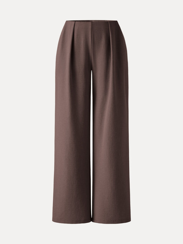 Airy Stretch Linen Wide Flare Pant with Pockets