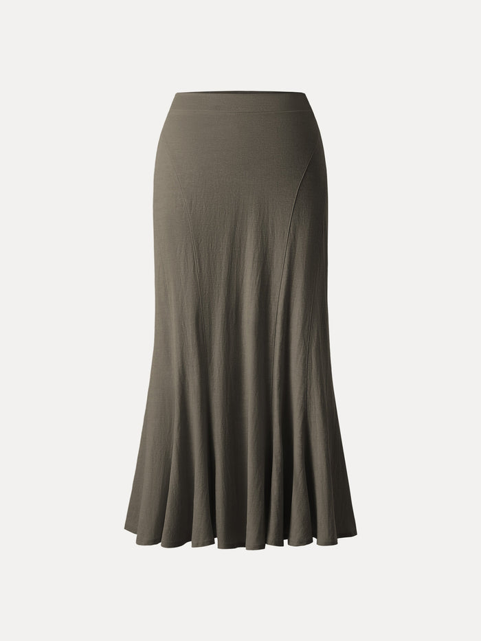 Wrinkle-resistant Cotton-linen Pull-on Midi Skirt