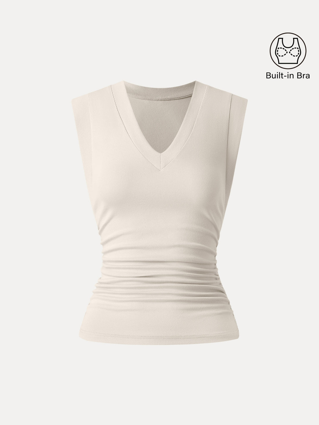 Stretch Cotton V-neck Side Ruched Muscle Bra Top