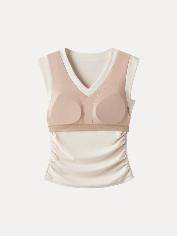 Stretch Cotton V-neck Side Ruched Muscle Bra Top