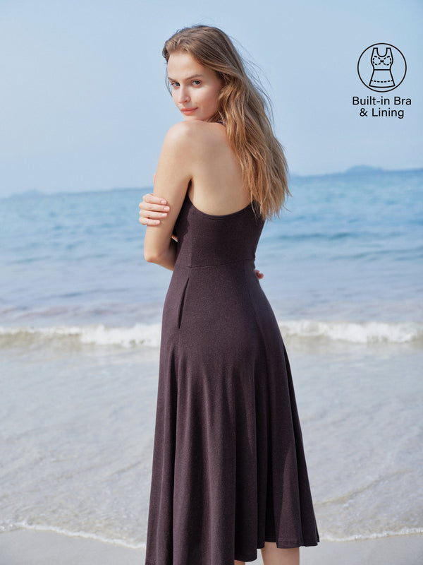 Soft Linen Knit Spaghetti Midi Bra Dress