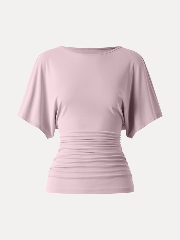 Effortless Boatneck Batwing Sleeve Side Ruched Top
