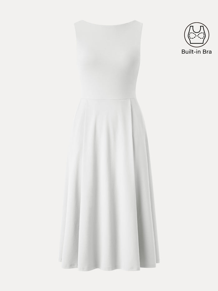 Boatneck Bamboo Ponte Bra Midi Dress with Pockets