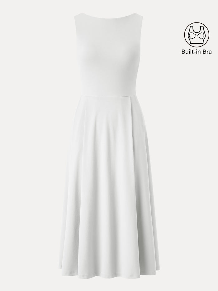 Boatneck Bamboo Ponte Bra Midi Dress with Pockets