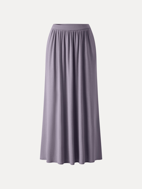 Soft Linen Knit Gathered A-Line Maxi Skirt with Pockets