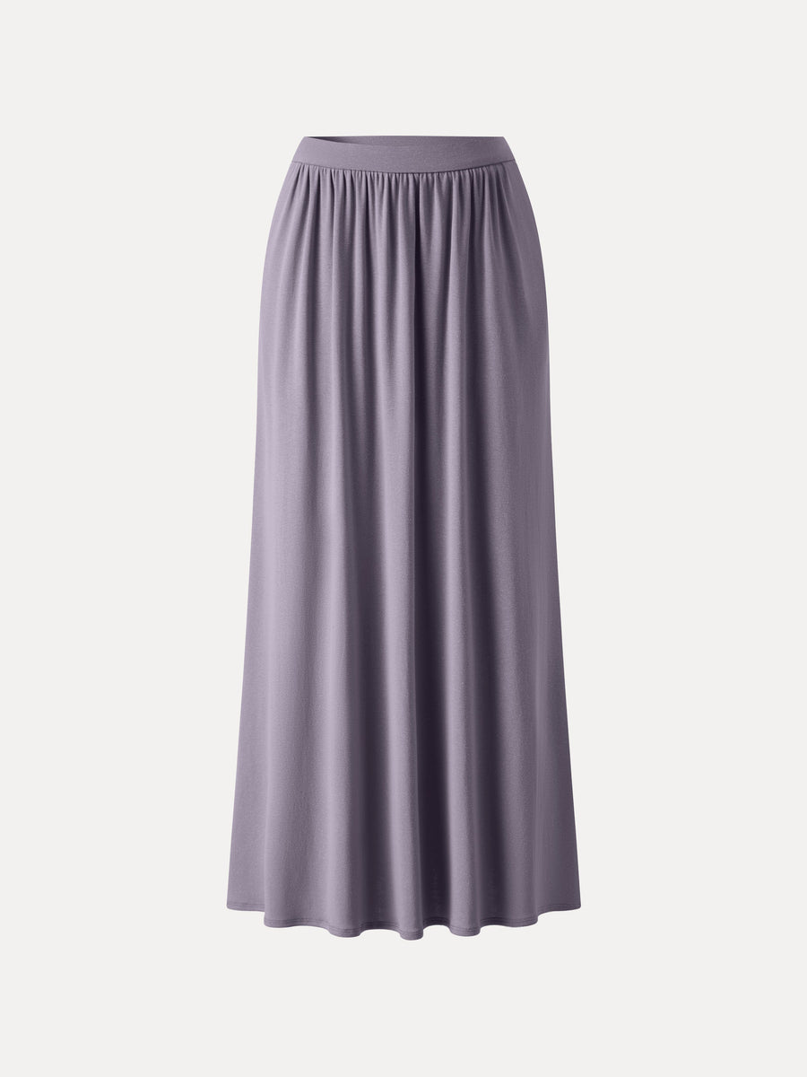 Soft Linen Knit Gathered A-Line Maxi Skirt with Pockets
