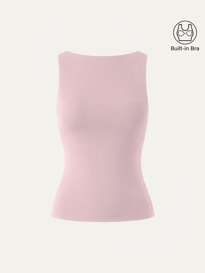 Stretch Cotton Boatneck Bra Tank