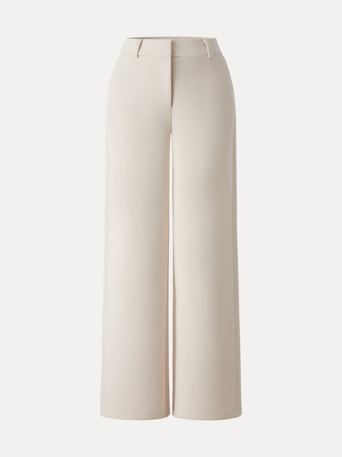 Stretchy Mid Rise Fly-Front Wide Leg Trouser