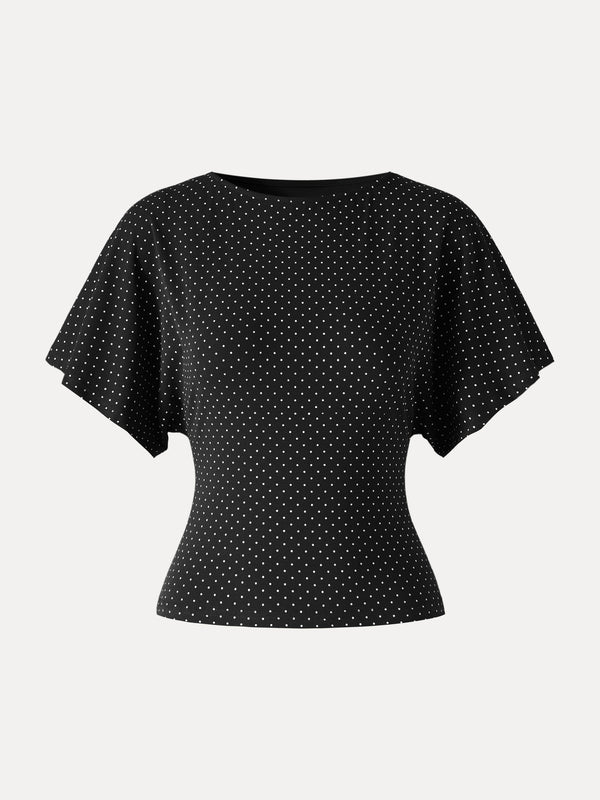 Soft Stretch Cotton Boatneck Flutter Sleeves Polka Dot Top Limited Edition