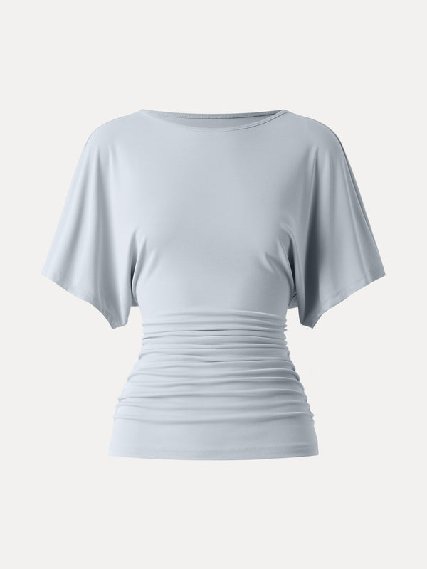 Effortless Boatneck Batwing Sleeve Side Ruched Top