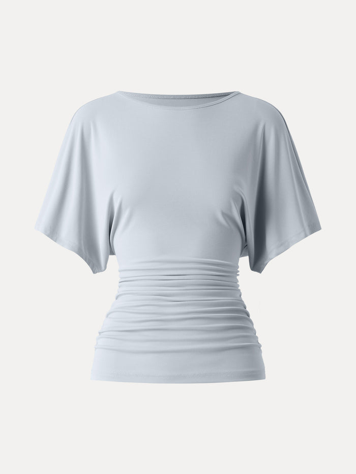 Effortless Boatneck Batwing Sleeve Side Ruched Top