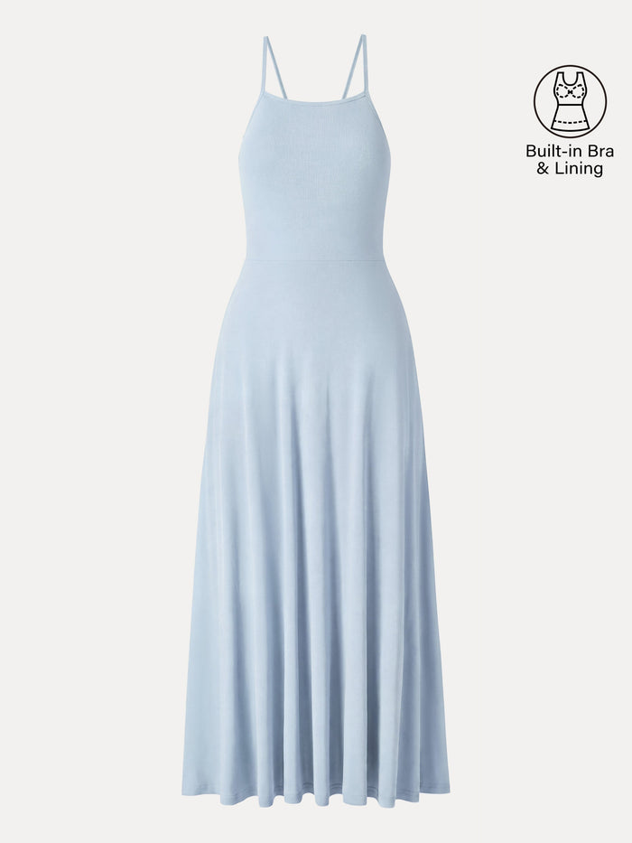Soft Linen Knit Spaghetti Midi Bra Dress