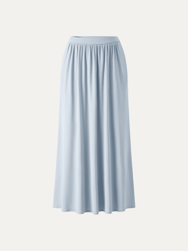 Soft Linen Knit Gathered A-Line Maxi Skirt with Pockets